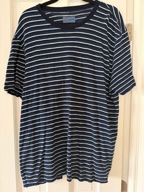 Lucky Brand Striped T-Shirt Men’s XL Navy Blue White 100% Cotton